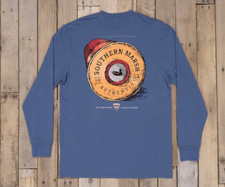 Men'S Southern Marsh Original Ls Tees | Southern Class Tee - Shotgun Shell - Long Sleeve Bluestone