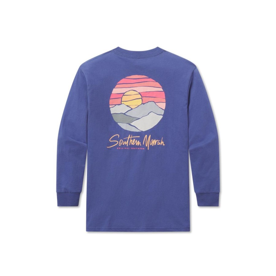 Youth Southern Marsh Original Long Sleeve Tees | Youth Paper Mountains Tee | Long Sleeve Bluestone