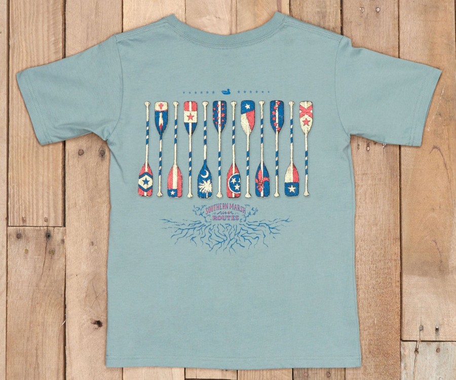 Youth Southern Marsh Original Tees | Youth River Route Collection Tee - Paddles Burnt Sage