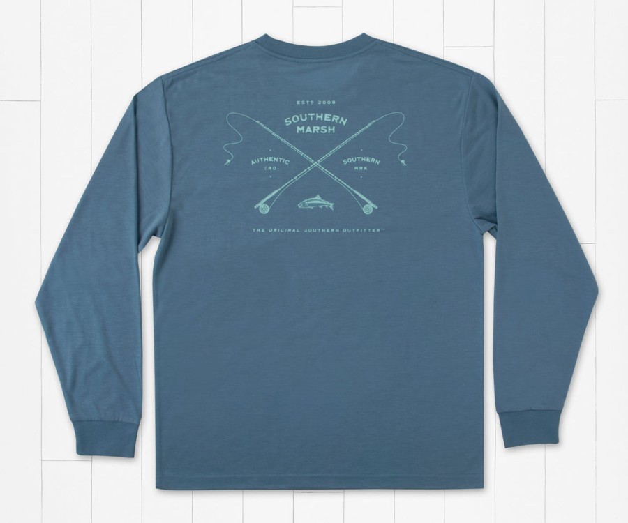 Men'S Southern Marsh Fishing Shirts | Fieldtec Comfort Tee - Trademark Fly - Long Sleeve Slate