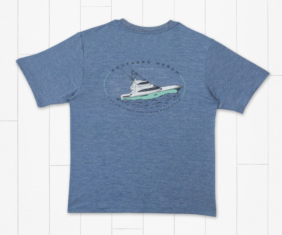 Youth Southern Marsh Performance Tees | Youth Fieldtec Heathered Tee - Deepsea Oxford Blue