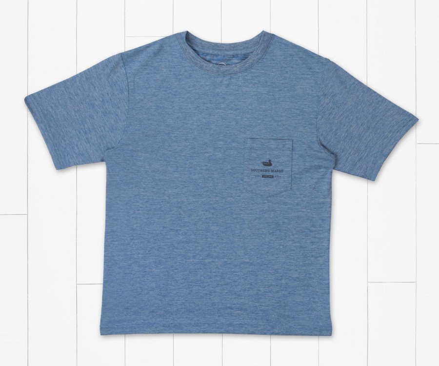 Youth Southern Marsh Performance Tees | Youth Fieldtec Heathered Tee - Deepsea Oxford Blue