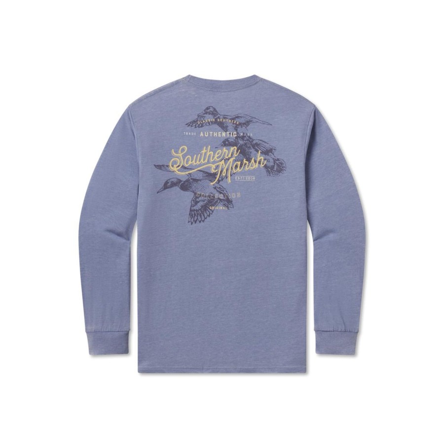 Youth Southern Marsh Seawash Long Sleeve Tees | Youth Seawash Tee | Duck Trio | Long Sleeve Seawash Washed Blue