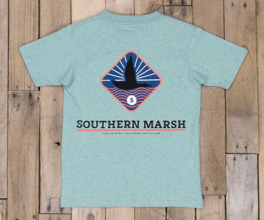 Youth Southern Marsh Original Tees | Youth Branding Collection Tee | Flying Duck Washed Moss Blue Heather