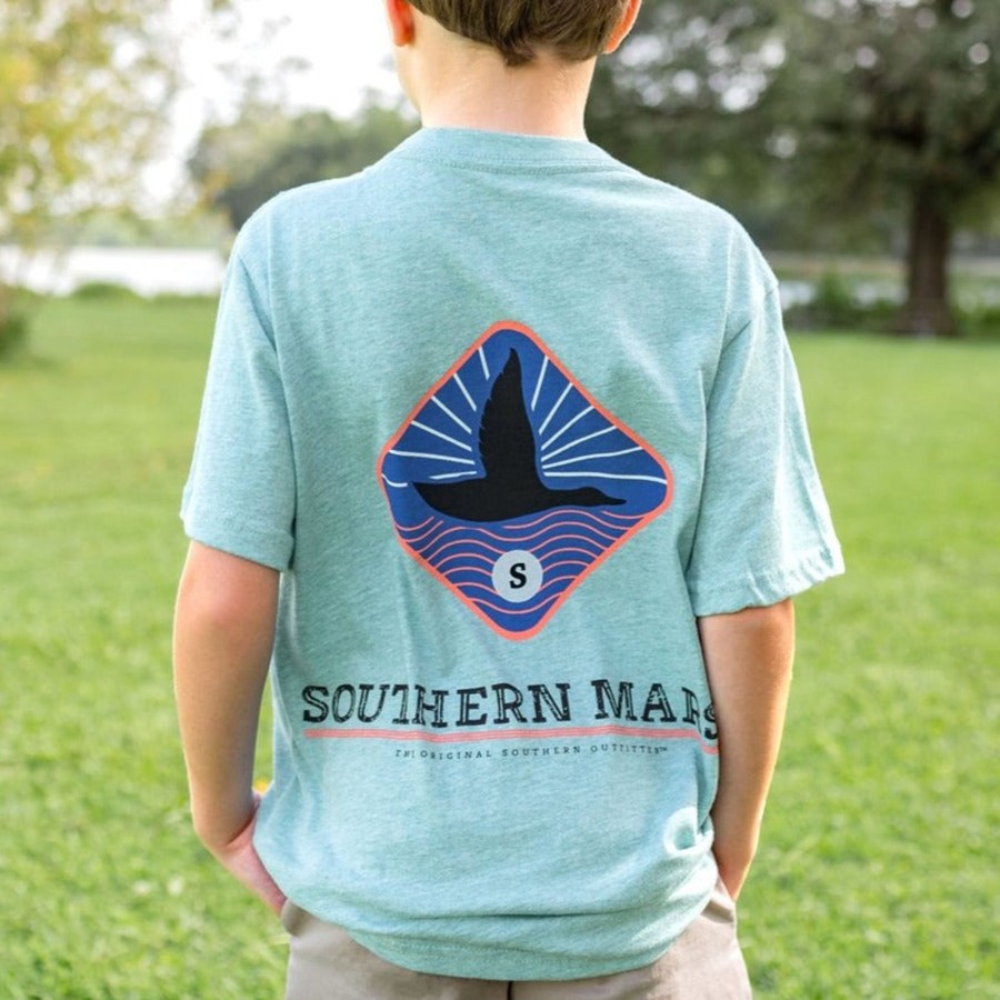 Youth Southern Marsh Original Tees | Youth Branding Collection Tee | Flying Duck Washed Moss Blue Heather