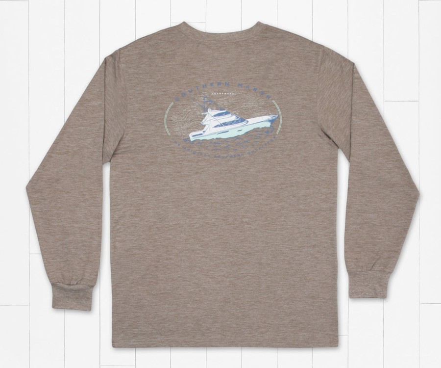 Men'S Southern Marsh Performance Long Sleeve Tees | Fieldtec Heathered Tee - Deepsea - Long Sleeve Burnt Taupe