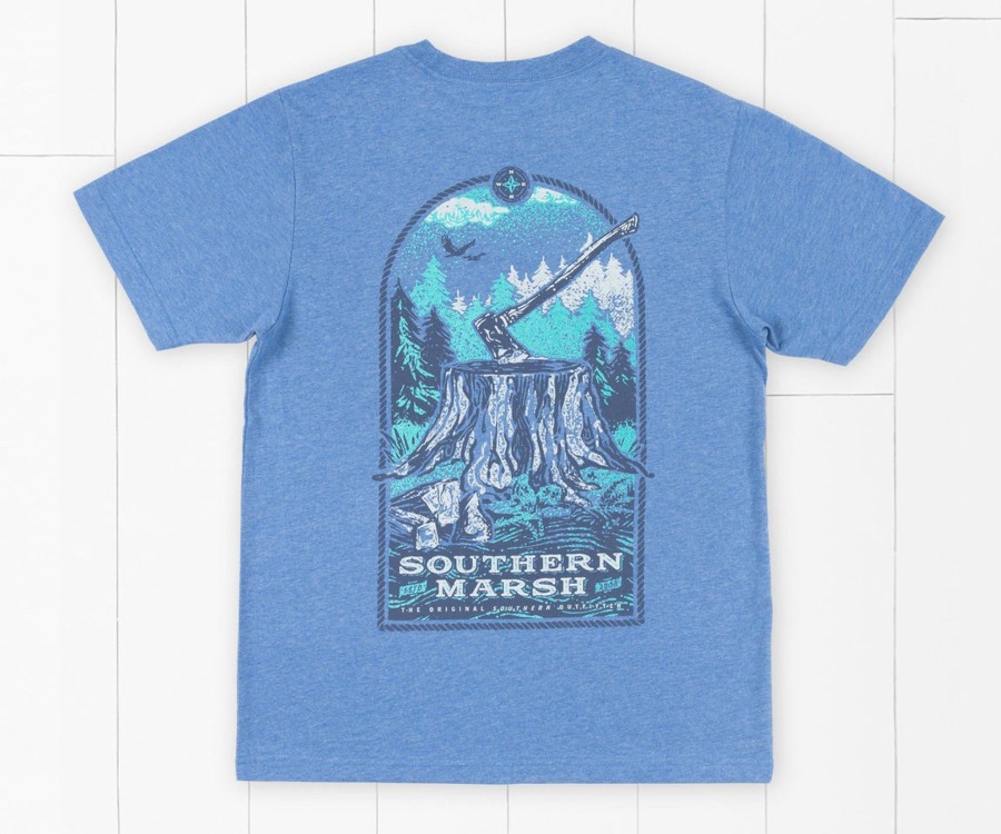 Youth Southern Marsh Original Tees | Youth Relax & Explore Tee | Axe Washed Oxford Blue