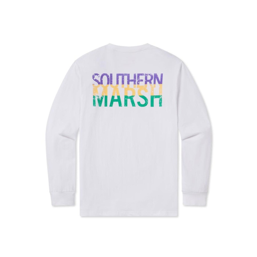 Women'S Southern Marsh Original Long Sleeve Tees | Color Bands Tee | Mardi Gras White