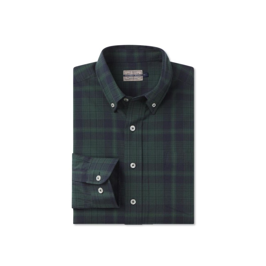 Men'S Southern Marsh Relaxed | Lubbock Washed Plaid Dress Shirt Navy And Dark Green