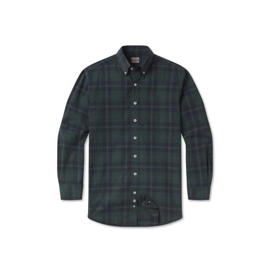 Men'S Southern Marsh Relaxed | Lubbock Washed Plaid Dress Shirt Navy And Dark Green